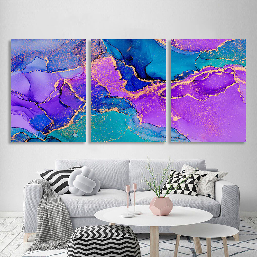 Modular lavender-blue abstract Multi Panel Canvas Wall Art Print