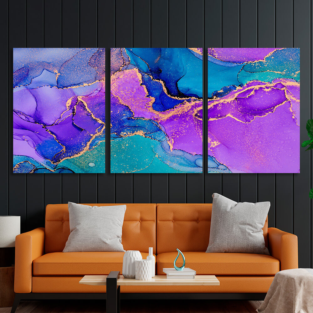 Modular lavender-blue abstract Multi Panel Canvas Wall Art Print