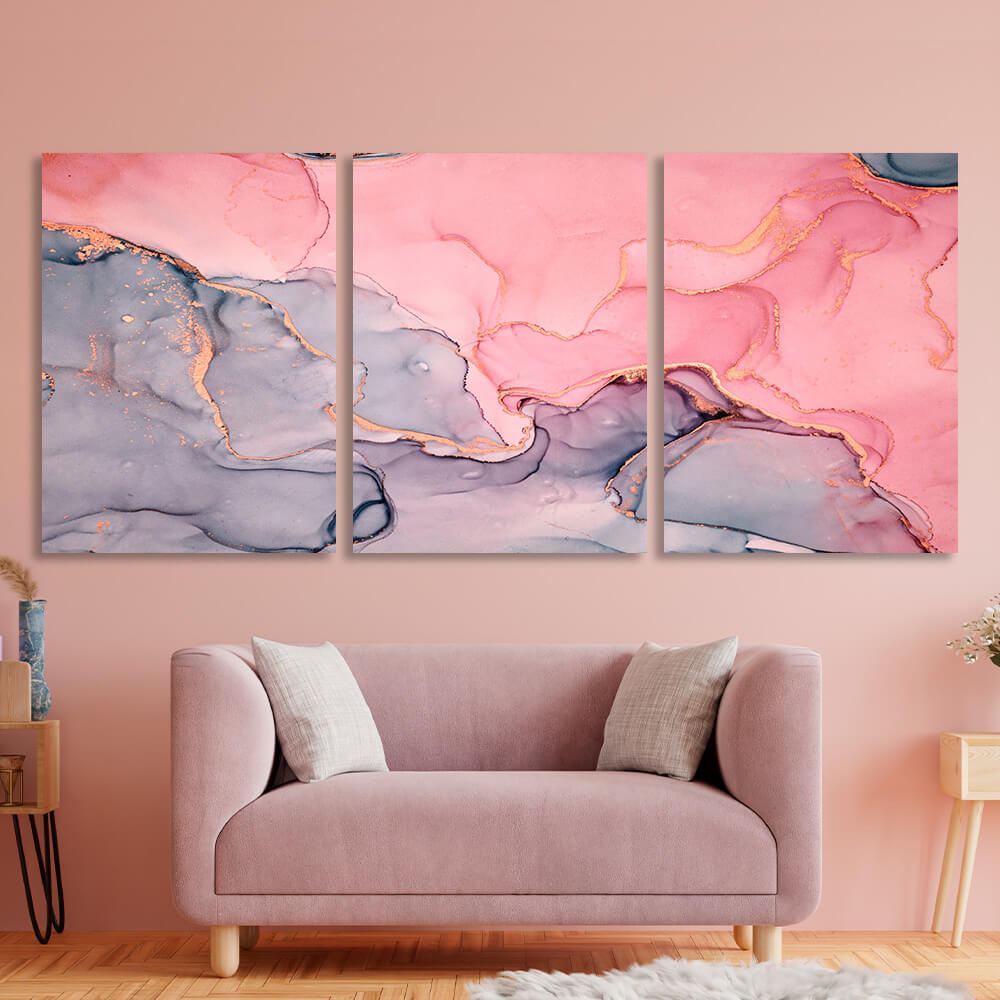 Modular abstract gray and pink Multi Panel Canvas Wall Art Print