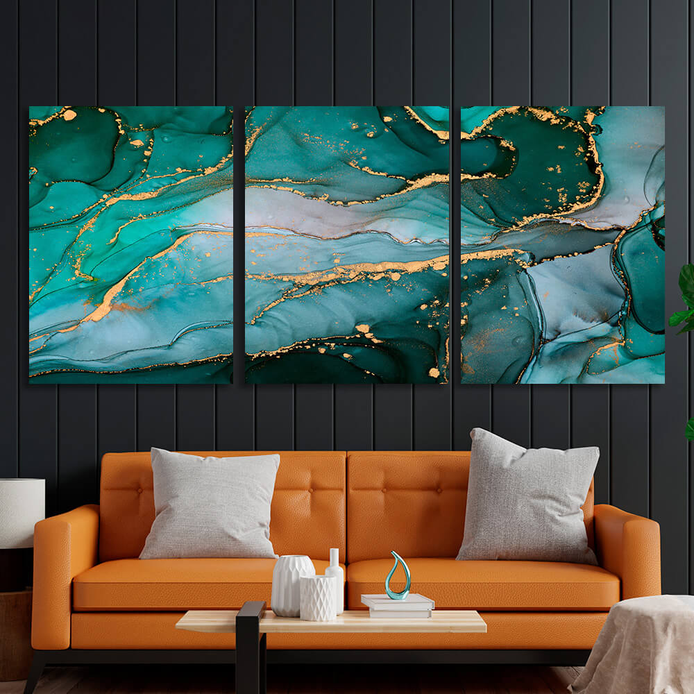 Modular green abstract with gold elements Multi Panel Canvas Wall Art Print