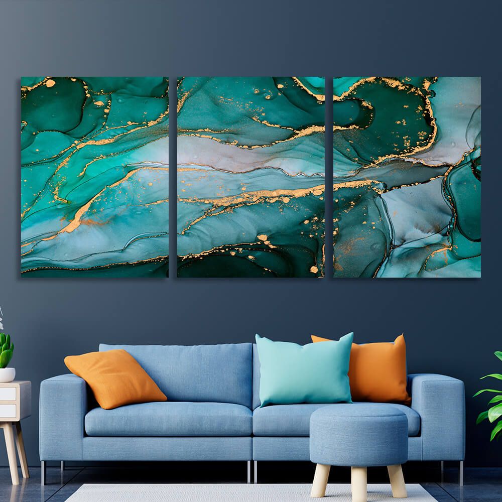 Modular green abstract with gold elements Multi Panel Canvas Wall Art Print