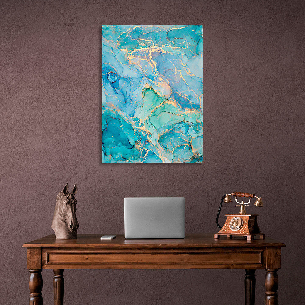 Turquoise-gold Abstraction Canvas Wall Art Print