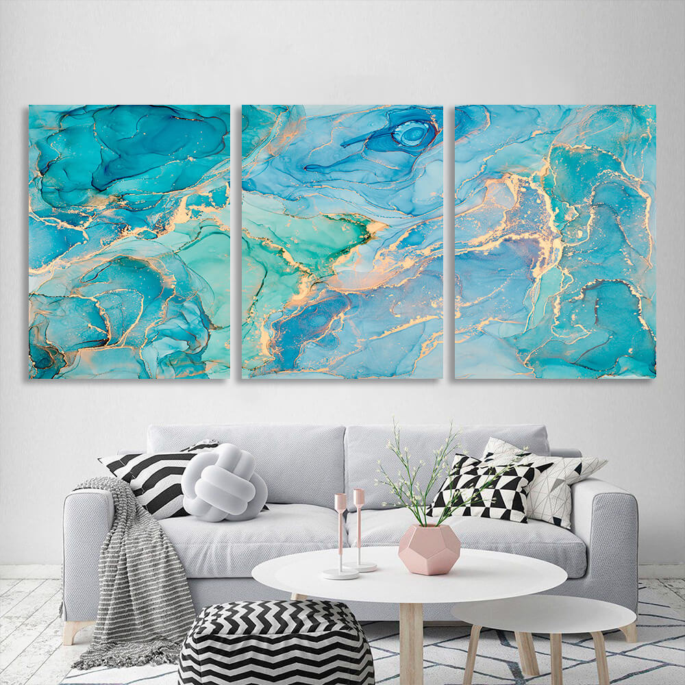 Modular turquoise-gold abstract Multi Panel Canvas Wall Art Print