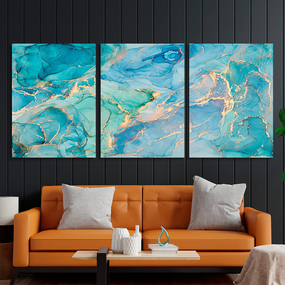 Modular turquoise-gold abstract Multi Panel Canvas Wall Art Print