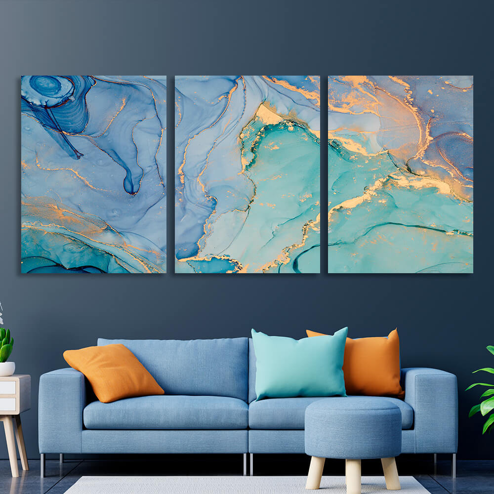 Modular blue and turquoise abstract Multi Panel Canvas Wall Art Print