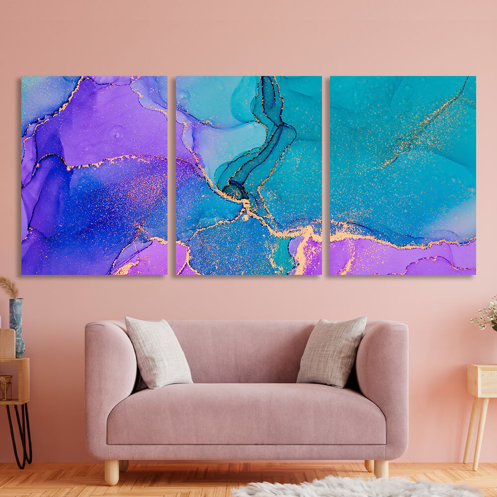 Modular turquoise and lavender abstract Multi Panel Canvas Wall Art Print