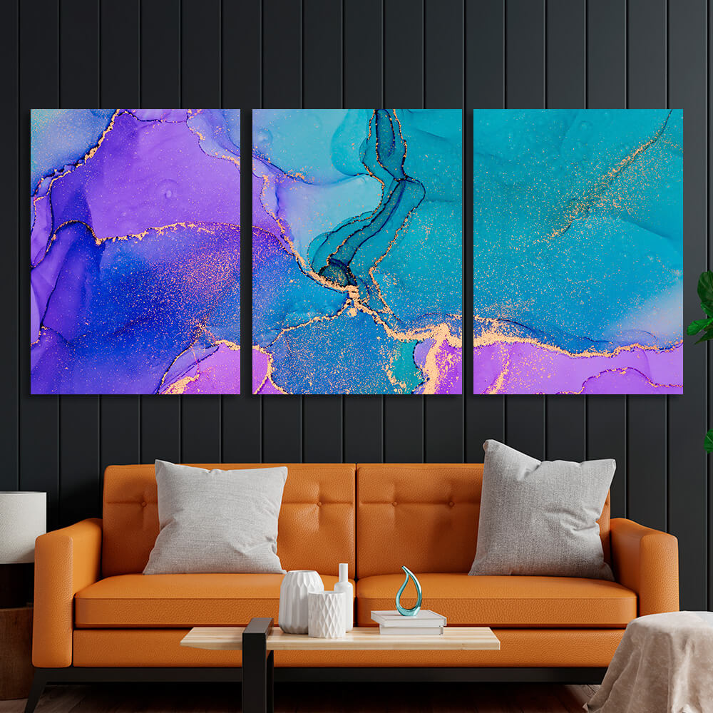 Modular turquoise and lavender abstract Multi Panel Canvas Wall Art Print