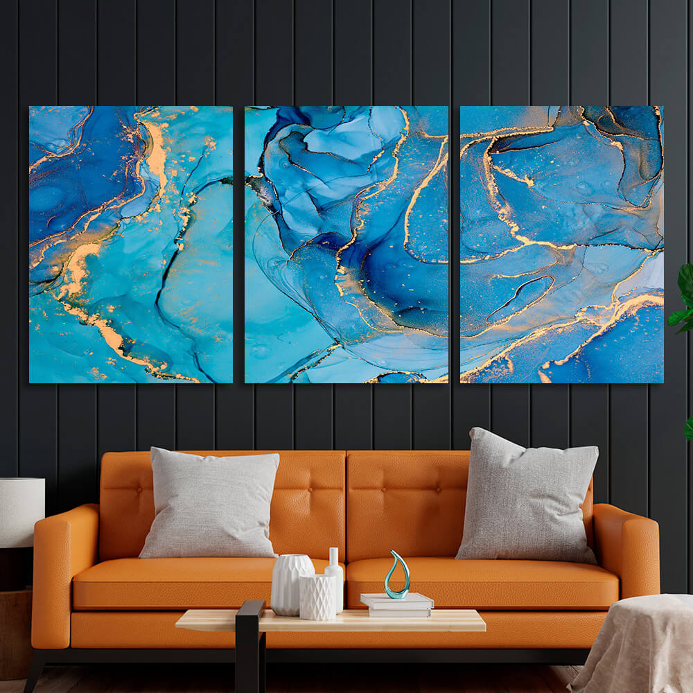 Modular turquoise-gold abstract Multi Panel Canvas Wall Art Print