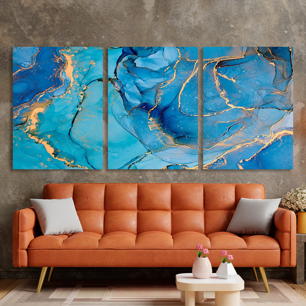 Modular turquoise-gold abstract Multi Panel Canvas Wall Art Print