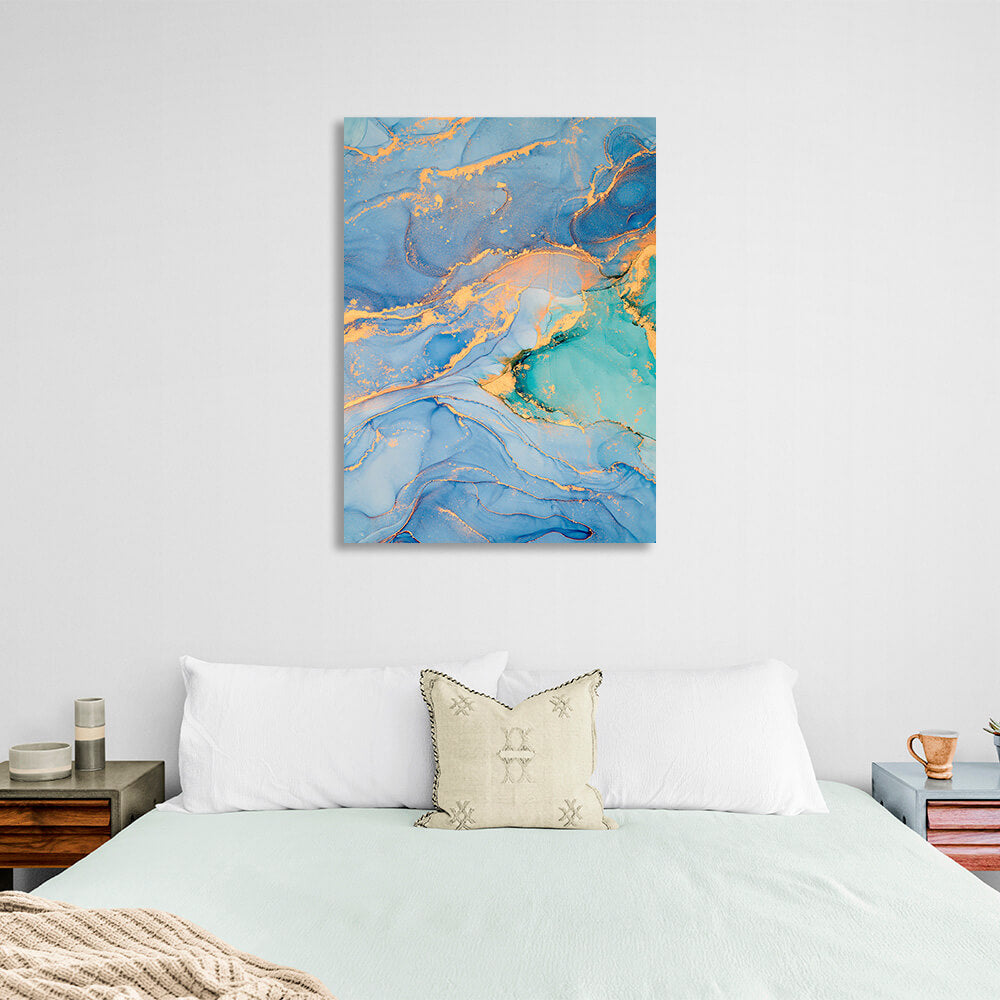 Gold and blue Abstraction Canvas Wall Art Print