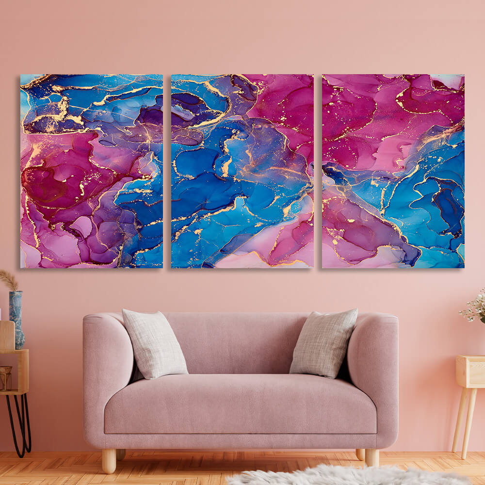 Modular abstraction in shades of pink and blue Multi Panel Canvas Wall Art Print