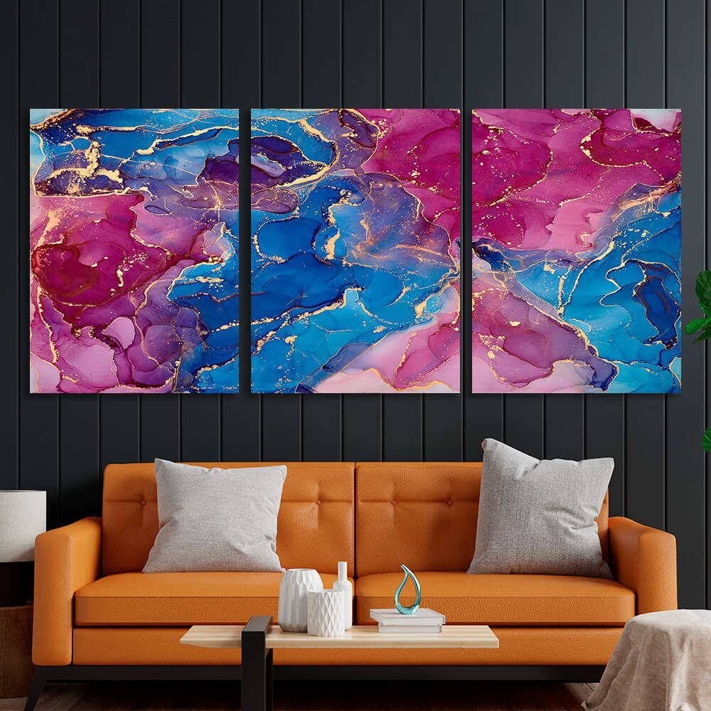 Modular abstraction in shades of pink and blue Multi Panel Canvas Wall Art Print