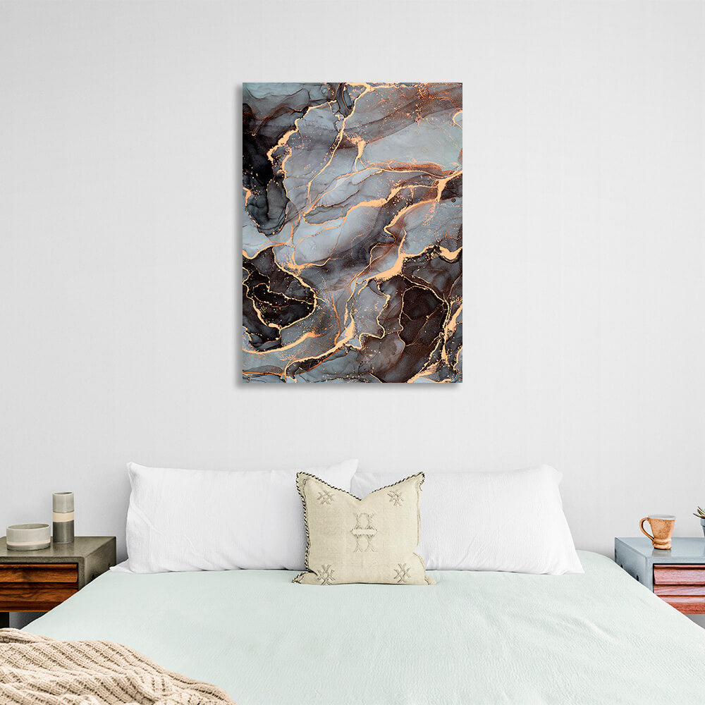 Black and cream abstract with gold Abstraction Canvas Wall Art Print