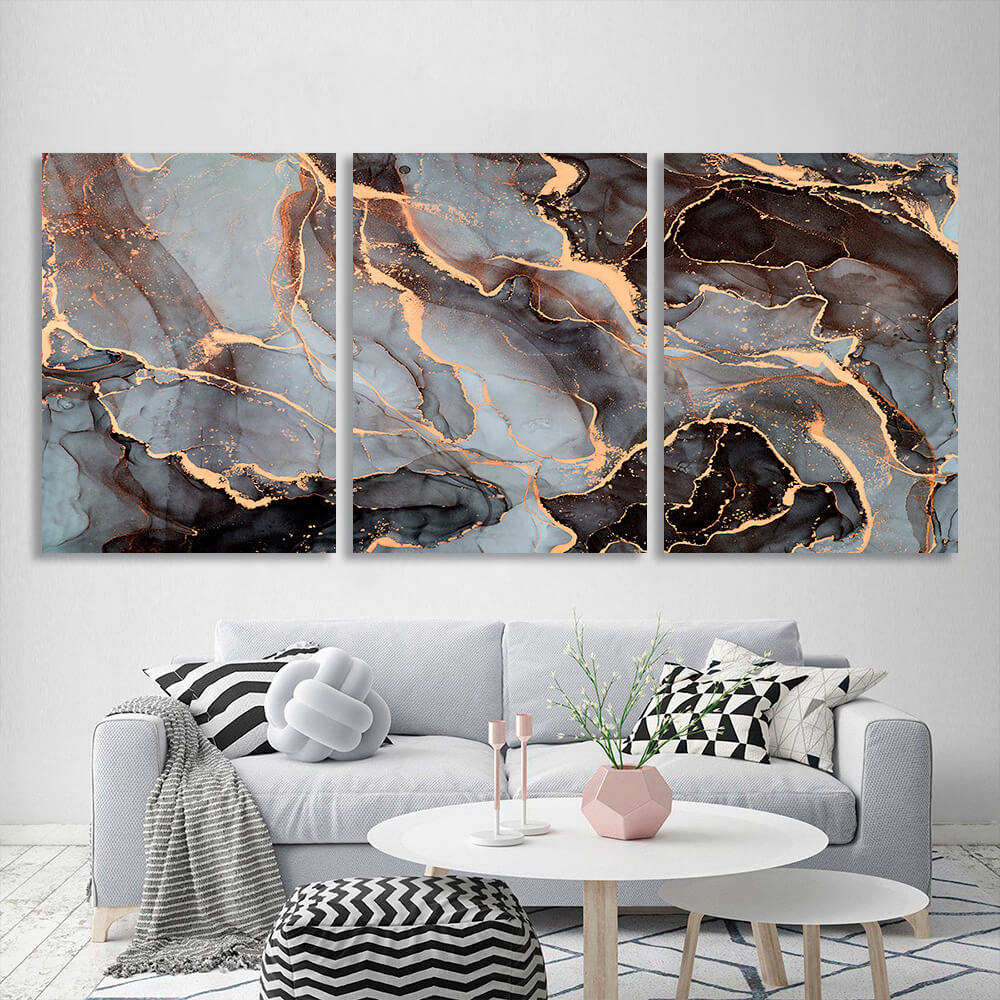 Modular gray-gold abstraction Multi Panel Canvas Wall Art Print