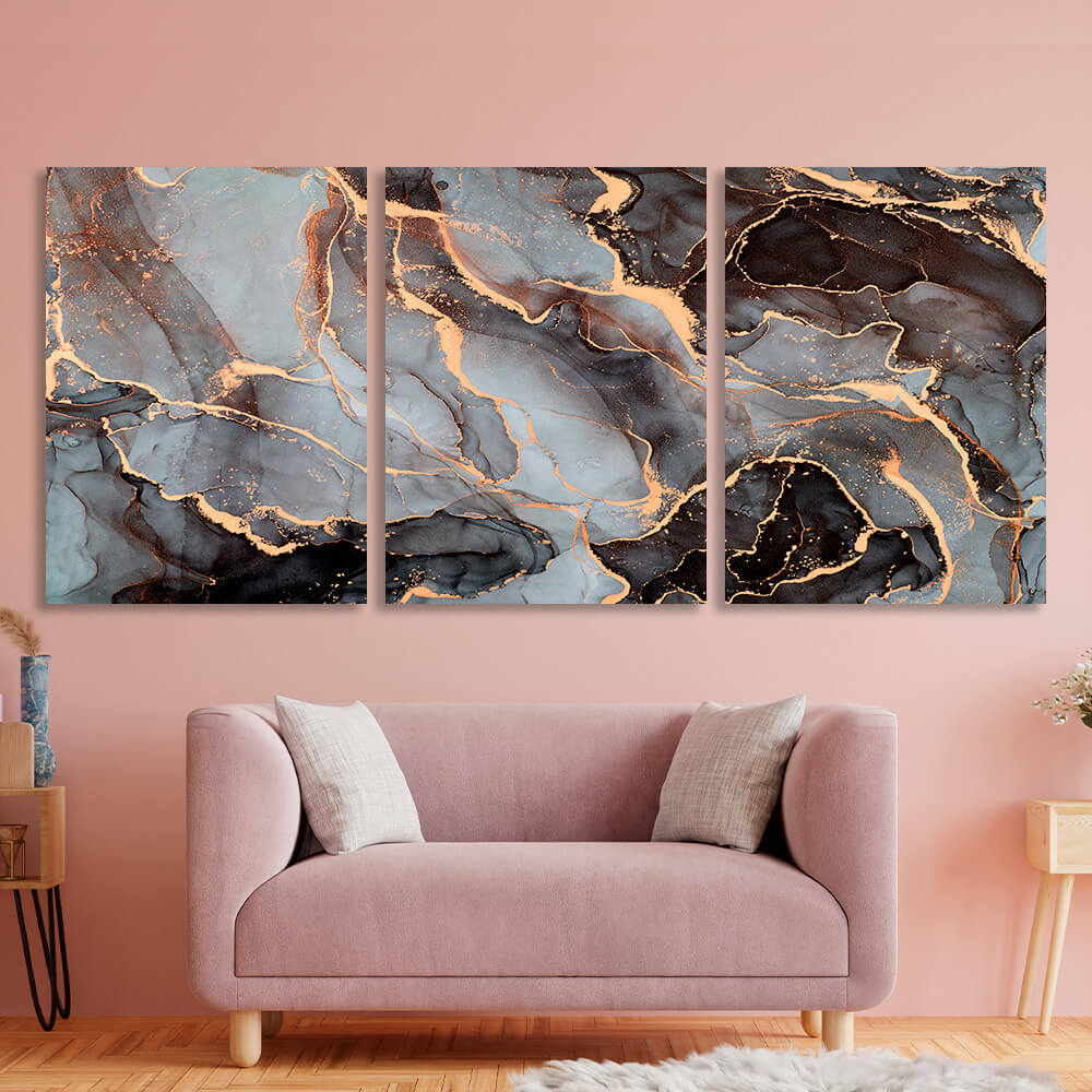 Modular gray-gold abstraction Multi Panel Canvas Wall Art Print