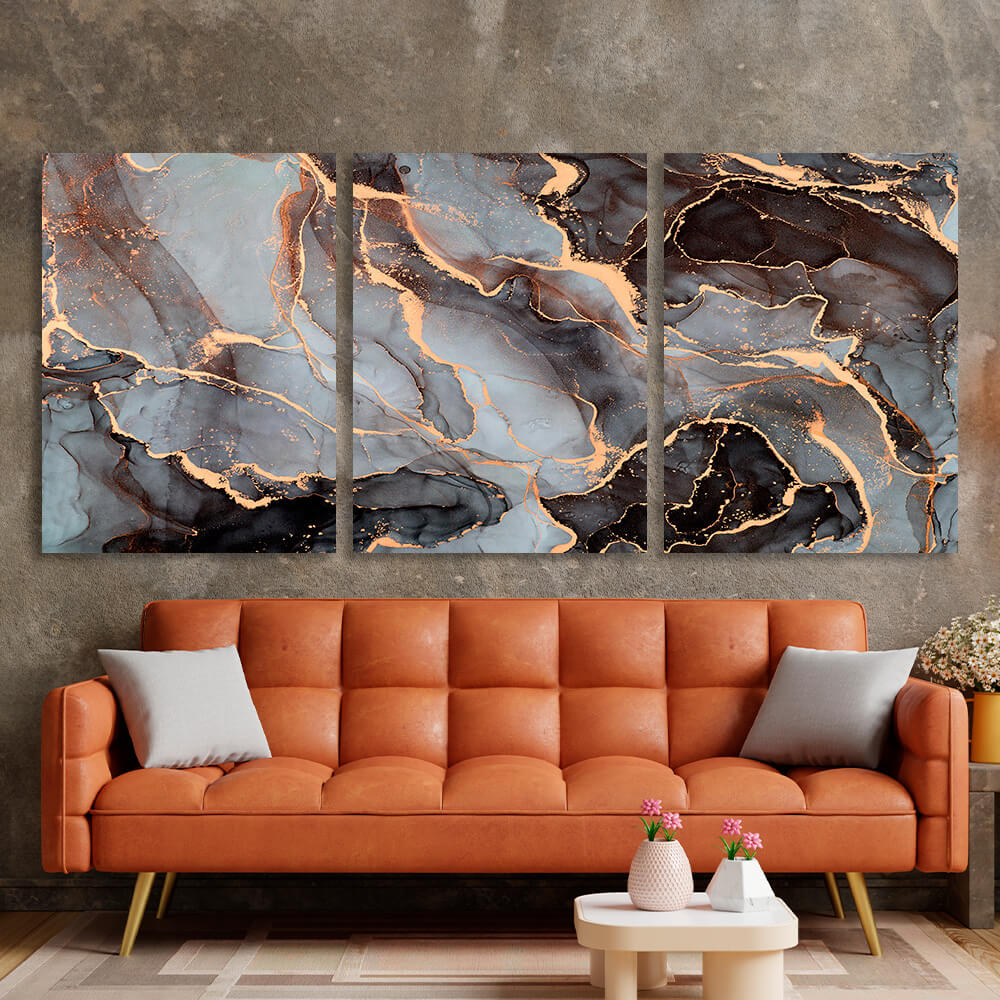 Modular gray-gold abstraction Multi Panel Canvas Wall Art Print