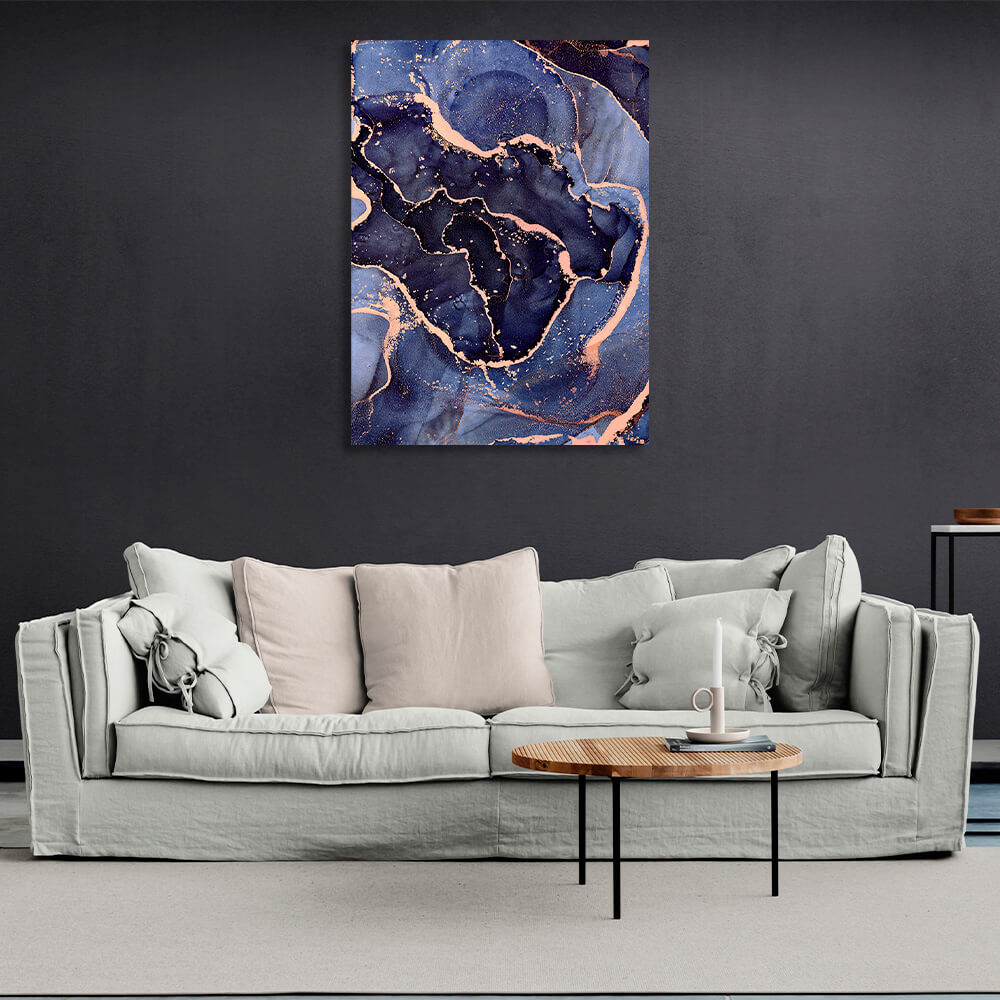 Navy blue abstract with gold elements Abstraction Canvas Wall Art Print