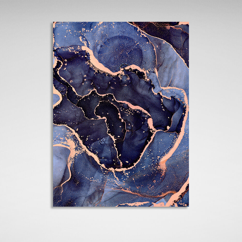 Navy blue abstract with gold elements Abstraction Canvas Wall Art Print