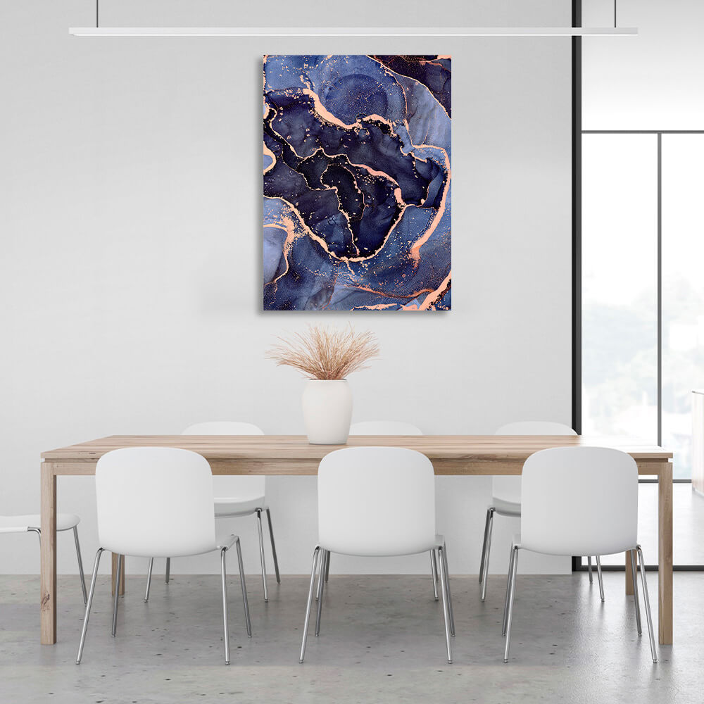 Navy blue abstract with gold elements Abstraction Canvas Wall Art Print