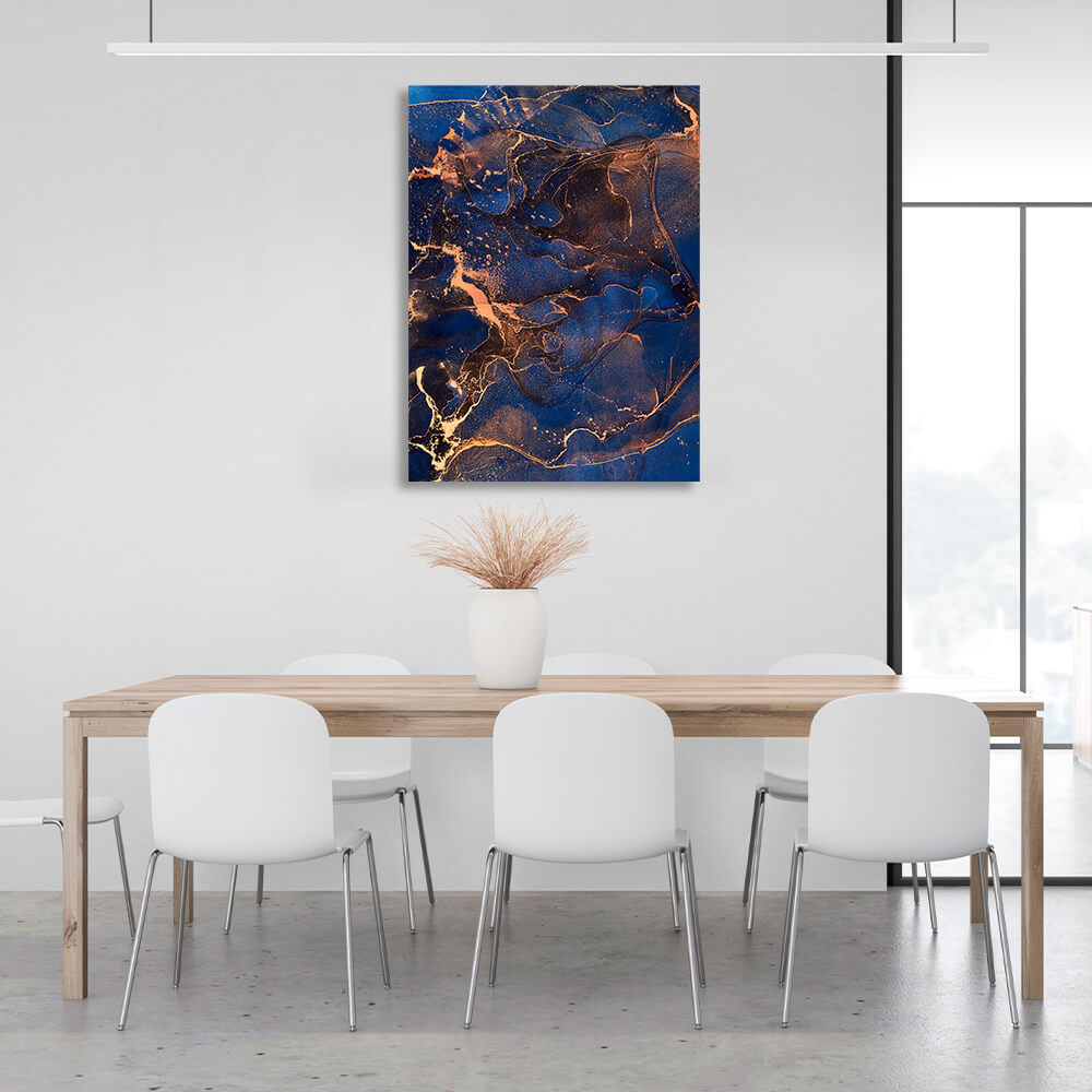 Bright blue and gold Abstraction Canvas Wall Art Print