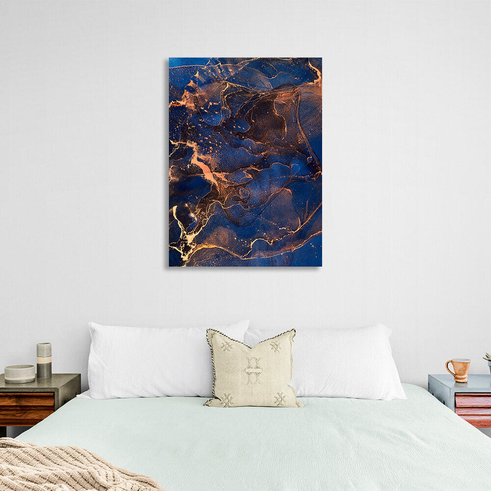 Bright blue and gold Abstraction Canvas Wall Art Print