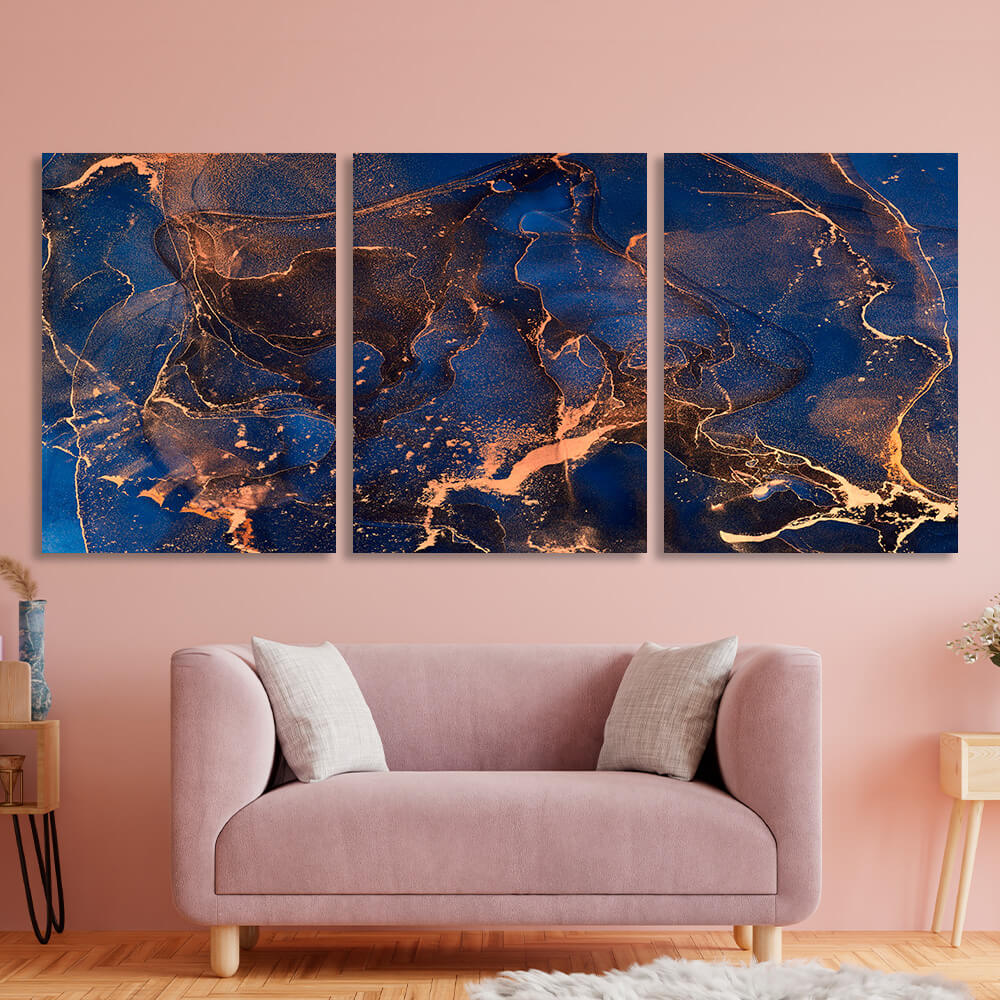 Modular abstract navy and gold Multi Panel Canvas Wall Art Print