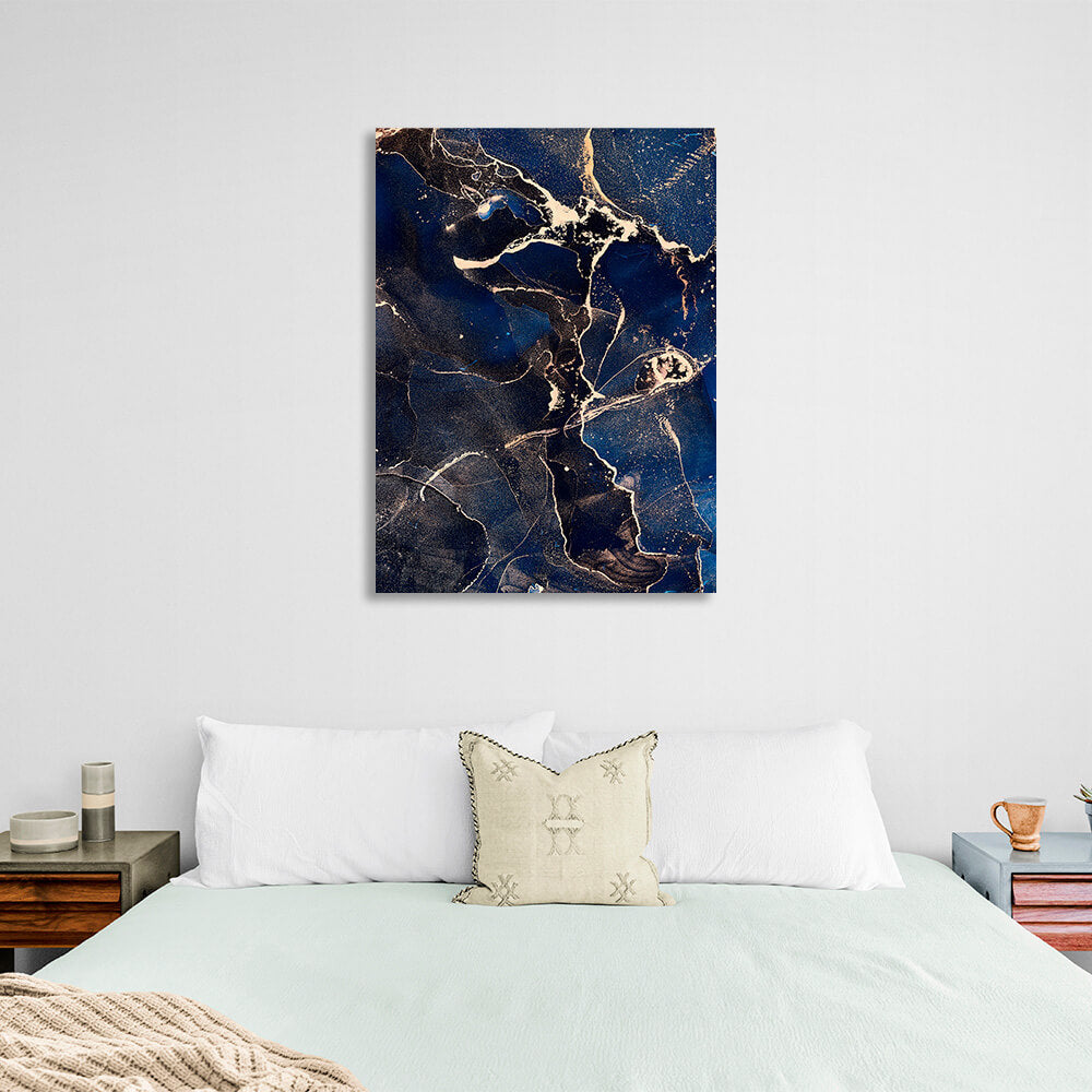 Blue and black abstract with gold elements Abstraction Canvas Wall Art Print