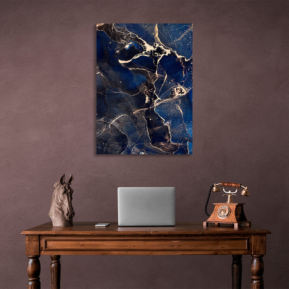 Blue and black abstract with gold elements Abstraction Canvas Wall Art Print