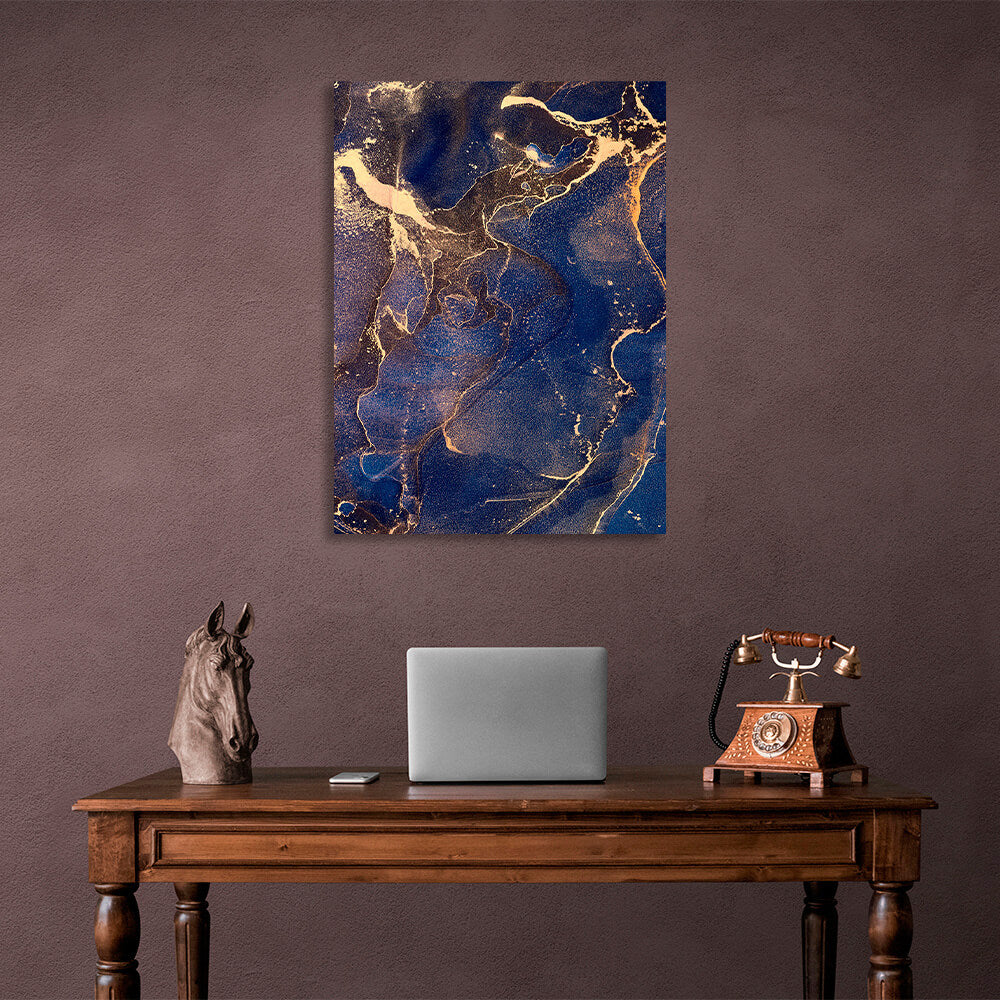 Gold and navy Abstraction Canvas Wall Art Print