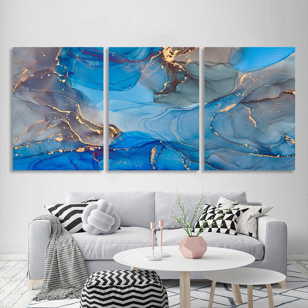 Modular gray-blue abstract Multi Panel Canvas Wall Art Print