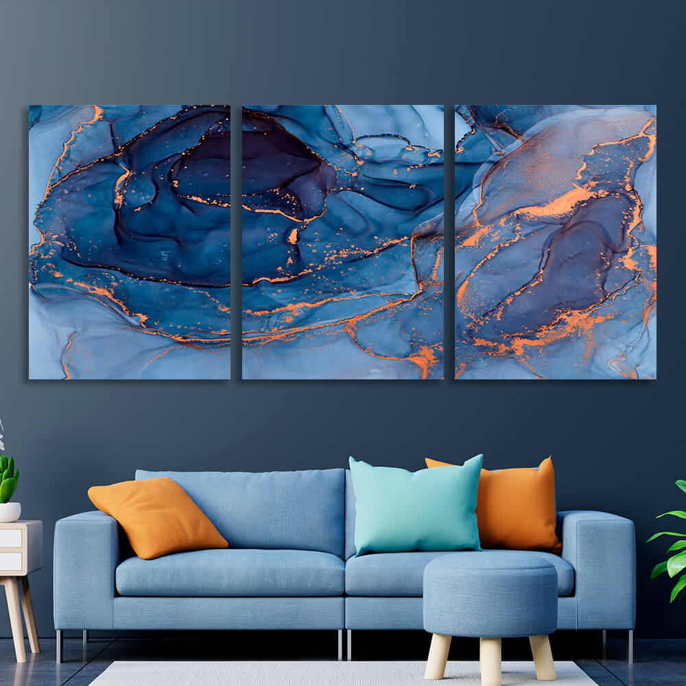 Modular navy blue abstract Multi Panel Canvas Wall Art Print