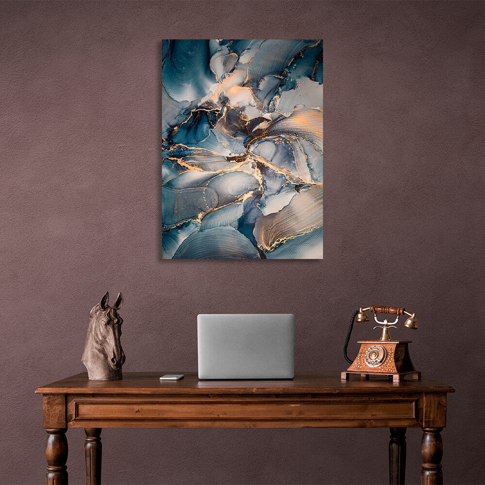 Dark blue tones with gold elements Abstraction Canvas Wall Art Print