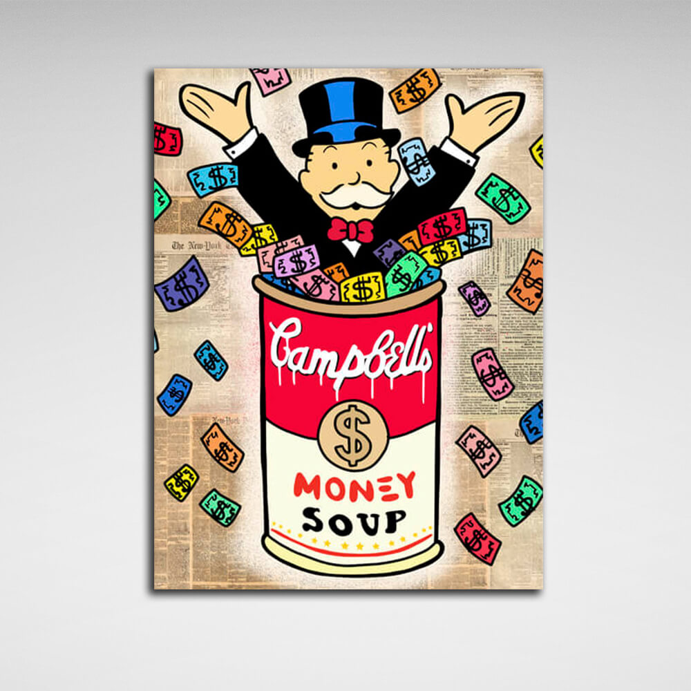 Kunstdruck auf Leinwand mit Geldsuppe von Monopoly