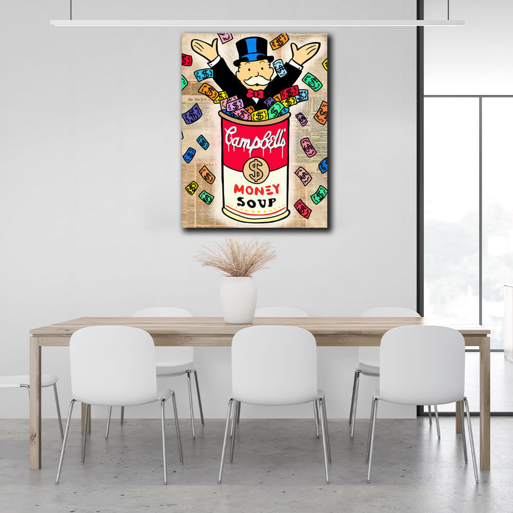 Kunstdruck auf Leinwand mit Geldsuppe von Monopoly