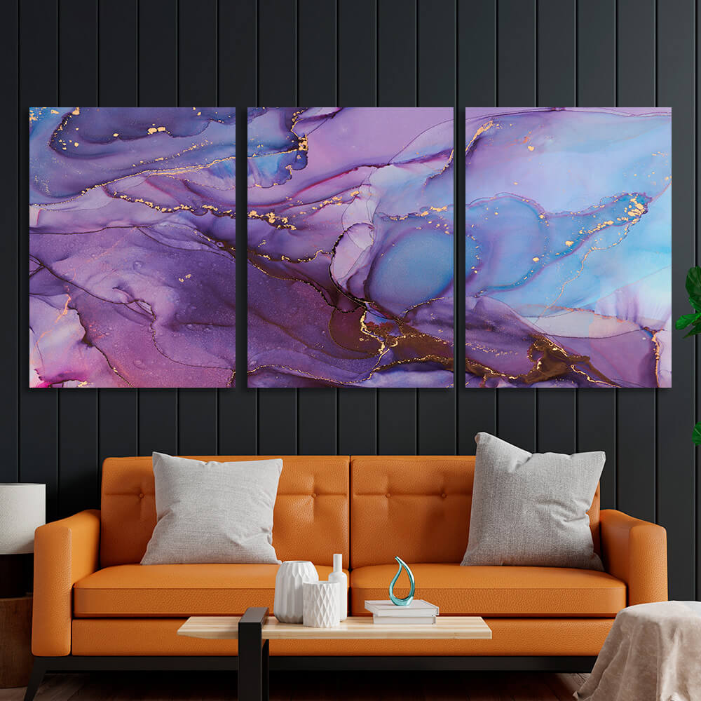 Modular pink and purple abstract Multi Panel Canvas Wall Art Print