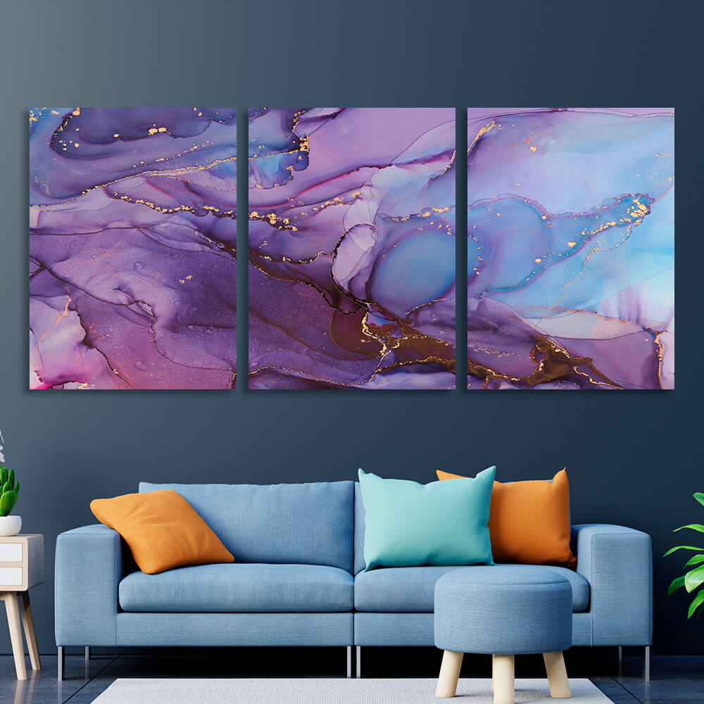 Modular pink and purple abstract Multi Panel Canvas Wall Art Print