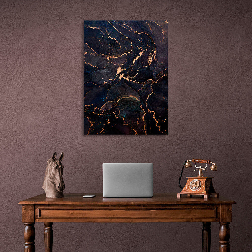 Dark blue and gold Abstraction Canvas Wall Art Print