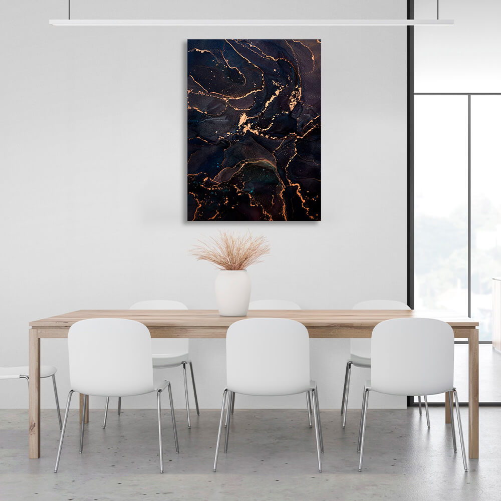 Dark blue and gold Abstraction Canvas Wall Art Print