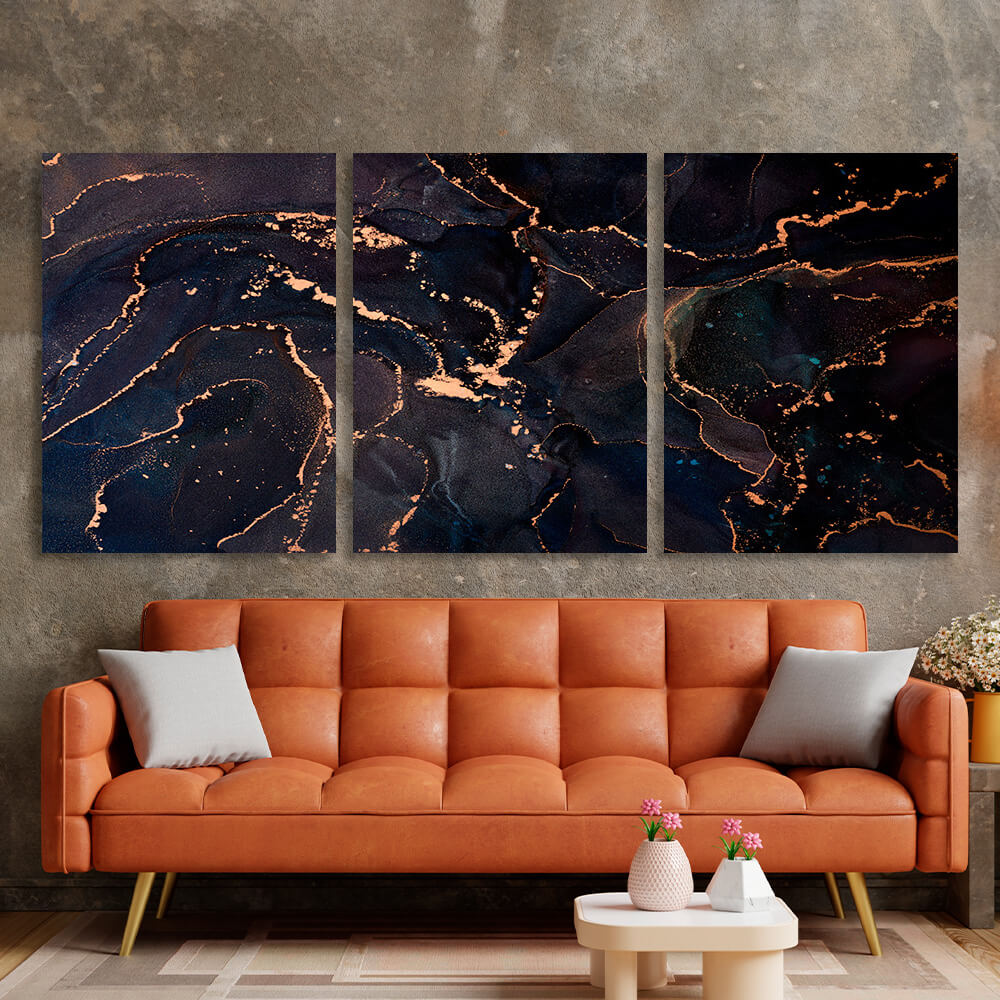 Modular dark abstract with gold elements Multi Panel Canvas Wall Art Print