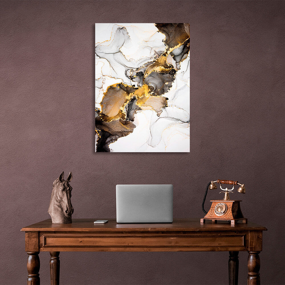 Light gray with brown and gold tones Abstraction Canvas Wall Art Print