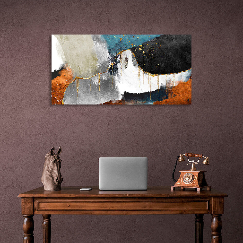 Black with gray and orange colors with gold Abstraction Canvas Wall Art Print