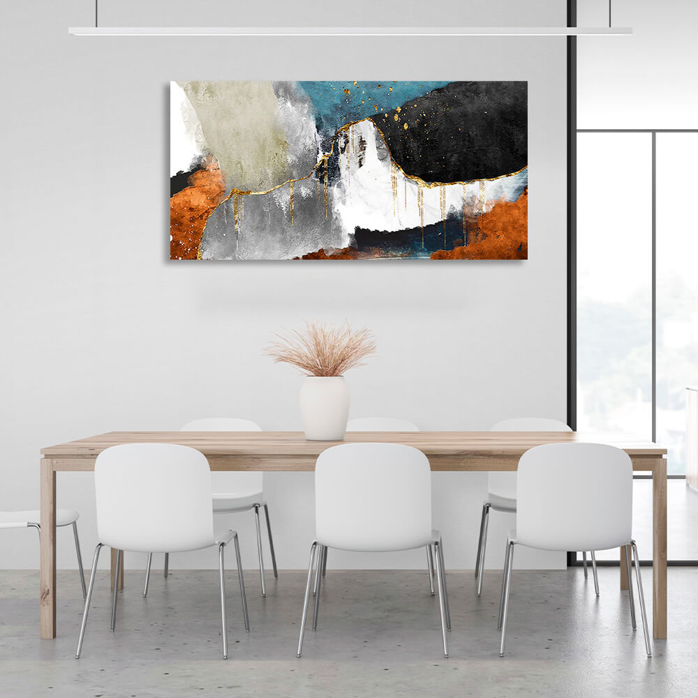 Black with gray and orange colors with gold Abstraction Canvas Wall Art Print