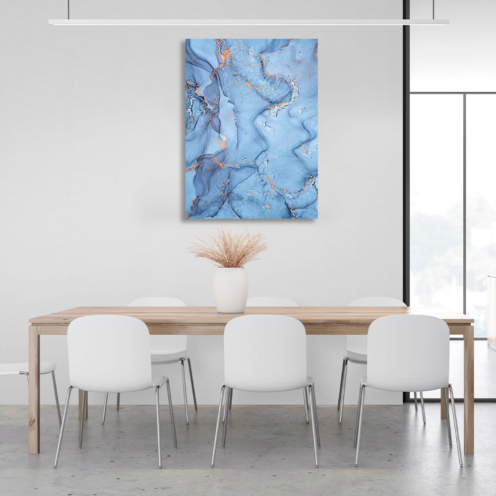 Blue abstract with gold Abstraction Canvas Wall Art Print