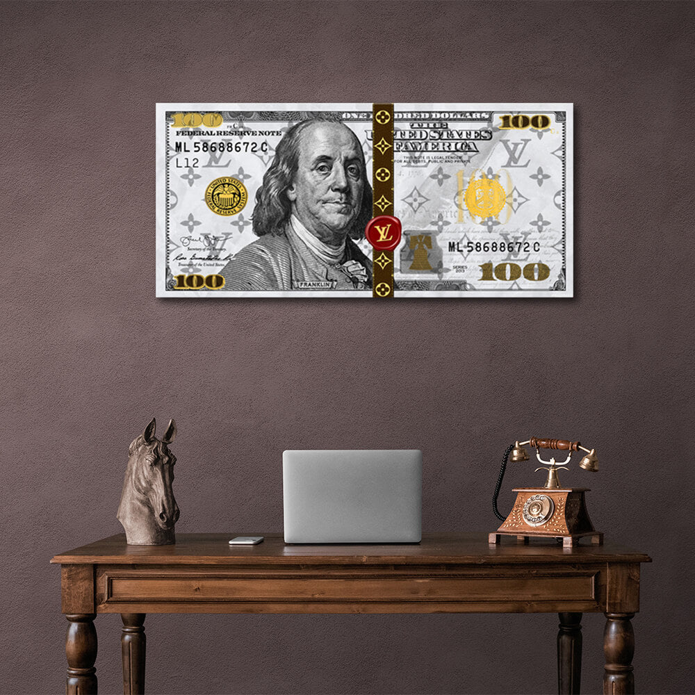 100 dollars White Franklin LV white Inspirational Canvas Wall Art Print