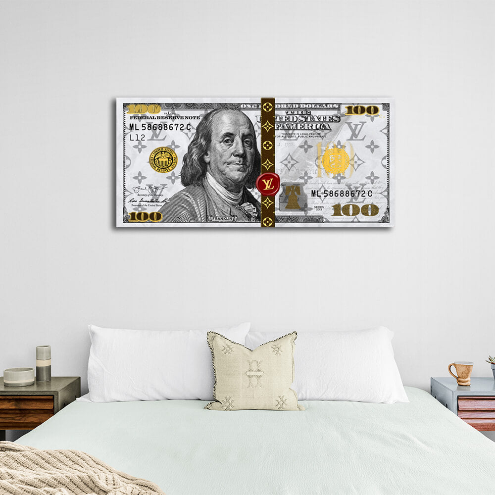 100 Dollar Weiß Franklin LV weiß inspirierende Leinwand Wand Kunstdruck