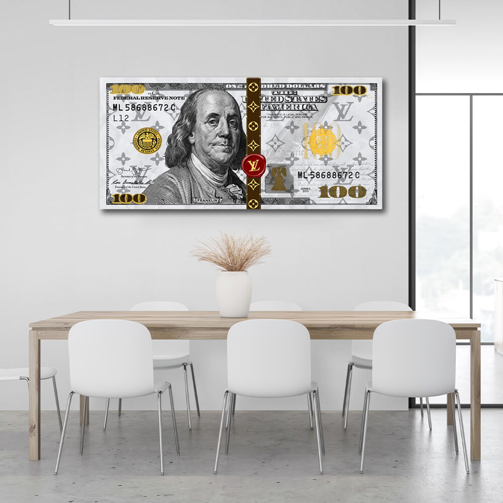 100 Dollar Weiß Franklin LV weiß inspirierende Leinwand Wand Kunstdruck