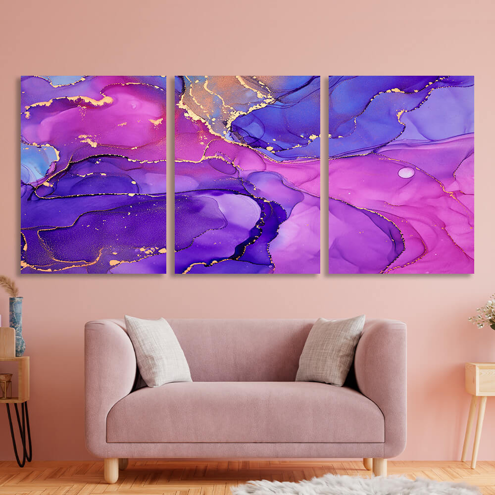 Modular violet-pink abstract Multi Panel Canvas Wall Art Print