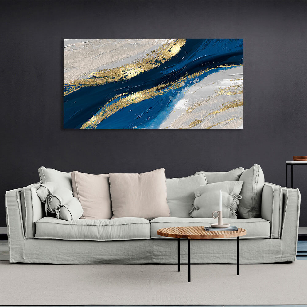 Gray-blue and gold Abstraction Canvas Wall Art Print