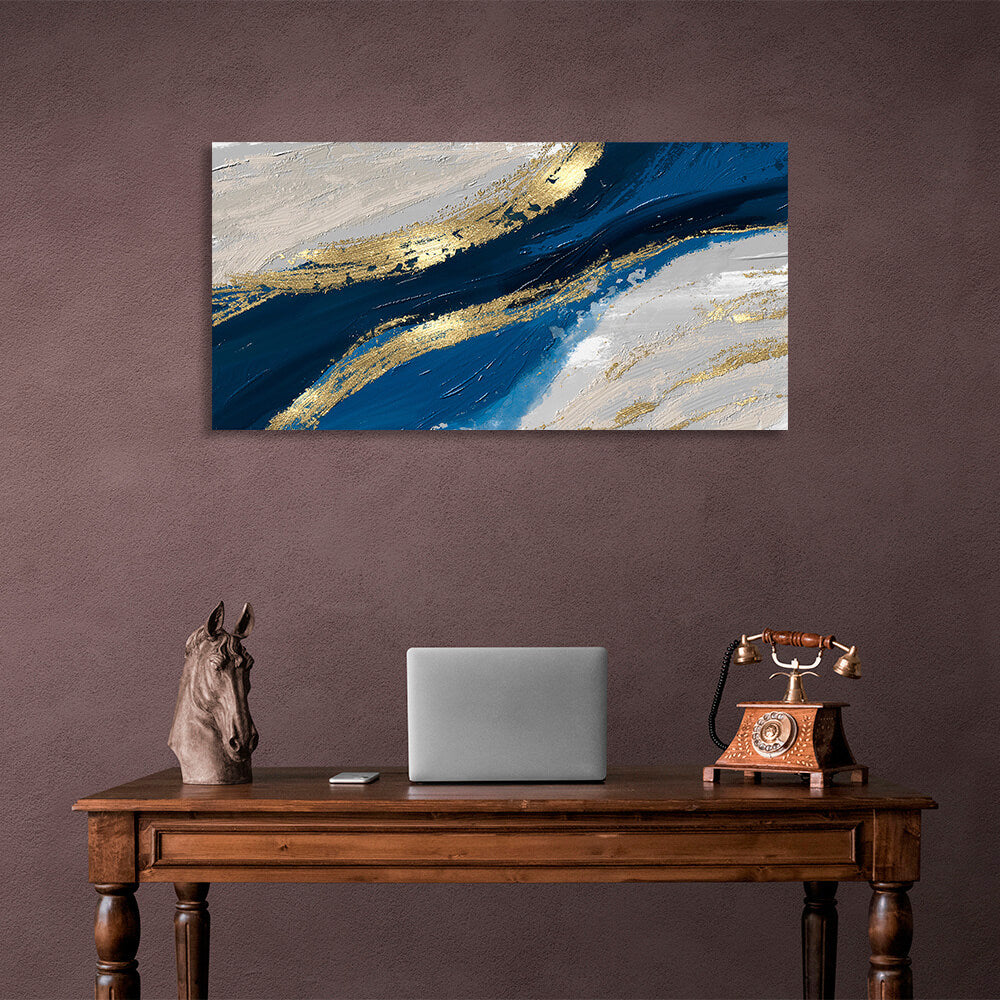 Gray-blue and gold Abstraction Canvas Wall Art Print