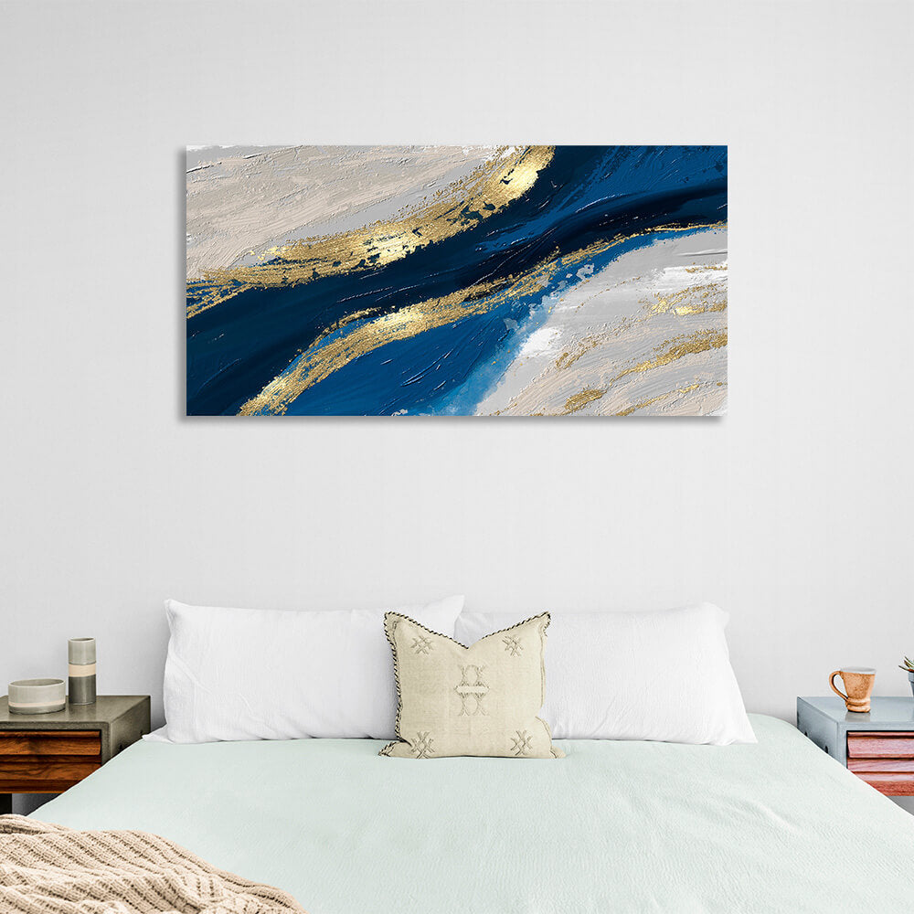 Gray-blue and gold Abstraction Canvas Wall Art Print